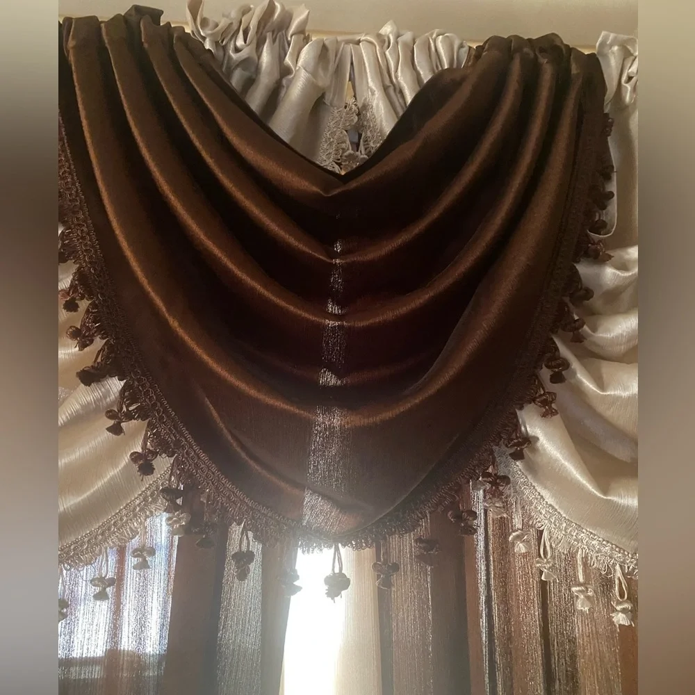 Regal Home Regency Valance Rod Pocket Waterfall Valance in cream set of 3